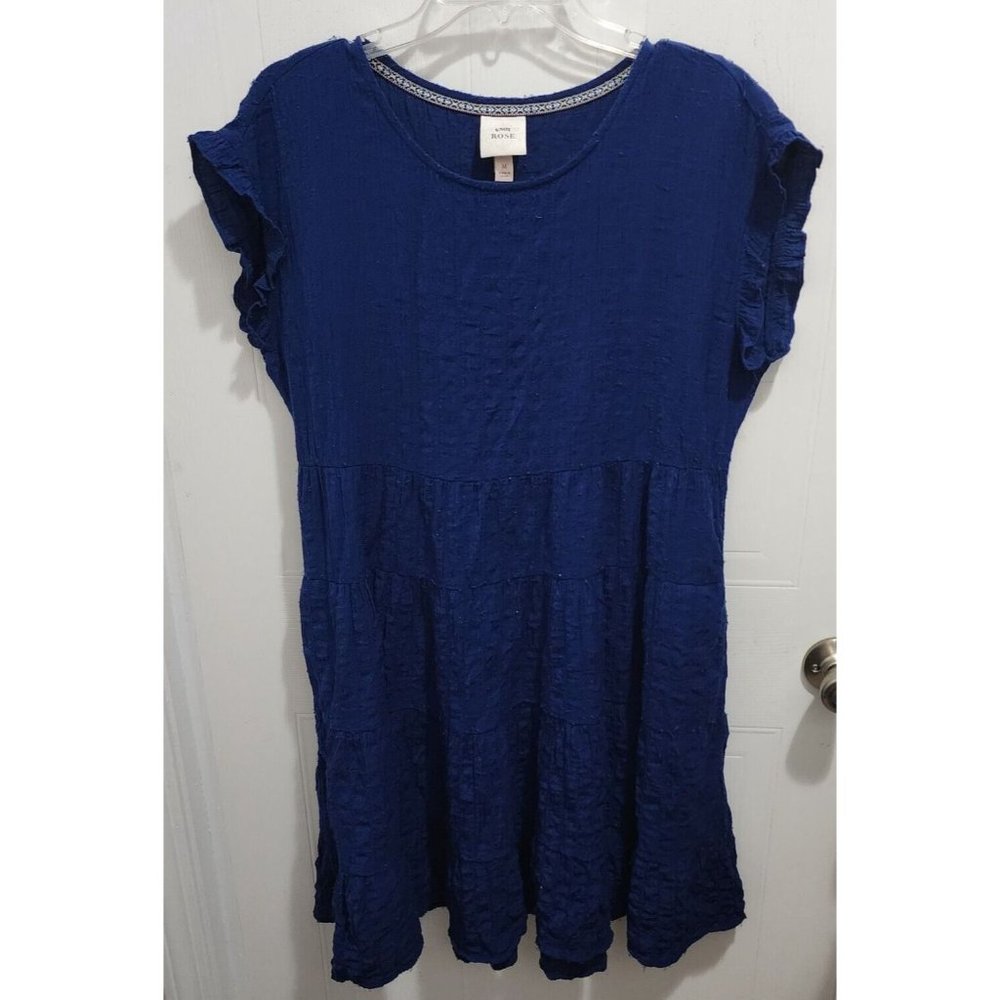 Knox Rose Women's Textured Tiered A Line Flutter Sleeve Dress Blue Side Medium